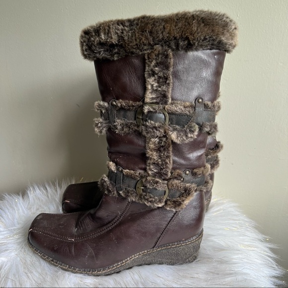 DPN Collection brown fur lined wedge boots shoes 10M - Picture 7 of 14